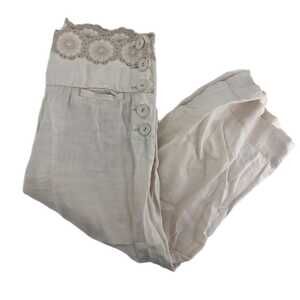 Elevensesn Cream Wide-Leg Linen Pants | Mid-Rise, Size 2